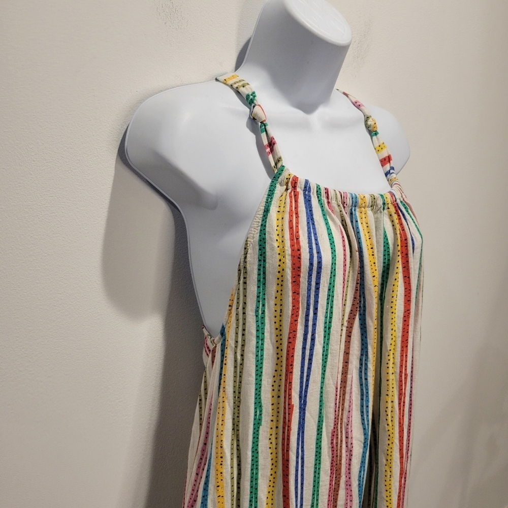 Zara Size Xs Linen Blend Multicolored Boho Maxi Tent Dress pockets - Picture 2 of 7